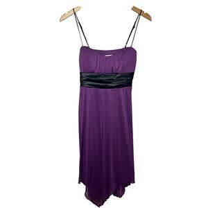 VTG Y2K Dress Purple Tulle Black BabyDoll Sash Satin Asymmetric Evening Party L